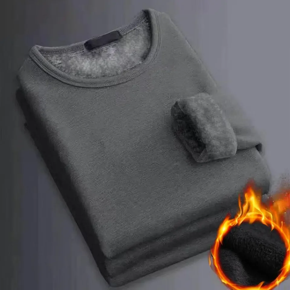 Zimné mužské s dlhým rukávom Thermal Underwer Tričko fleece zdola košeľa košeľa košeľa móda móda plus zamatové čalúnené tričko