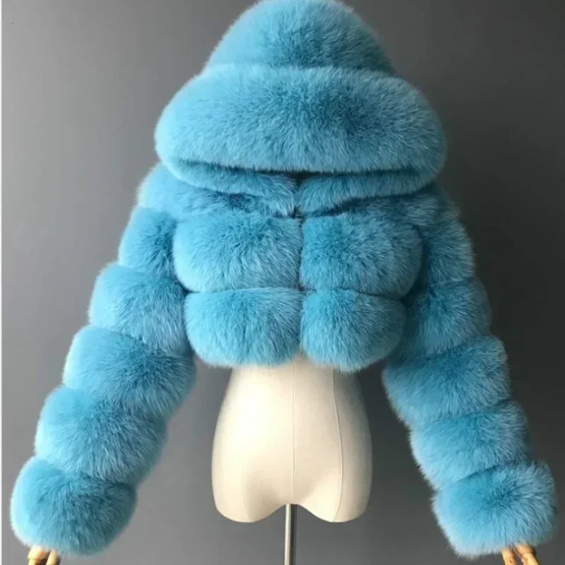 Zimné módne kapucňa faux kožušiny Women Warm Plus veľkosť 8xl chlpatý kabát Female Elegantná plyšová plodina Majer 2021