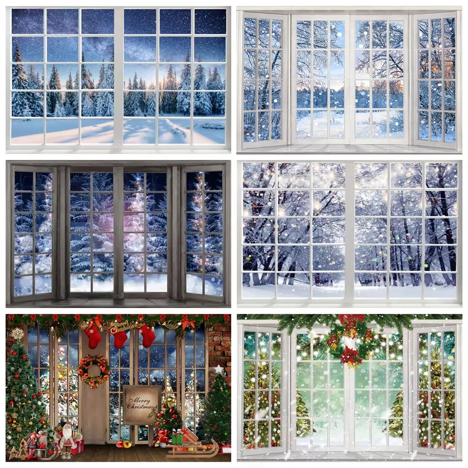 Zimné okno Sill Snow Scene Vianočné fotografie Zimný les zimný les dieťaťa Portrét Interiér Photography Photo Studio