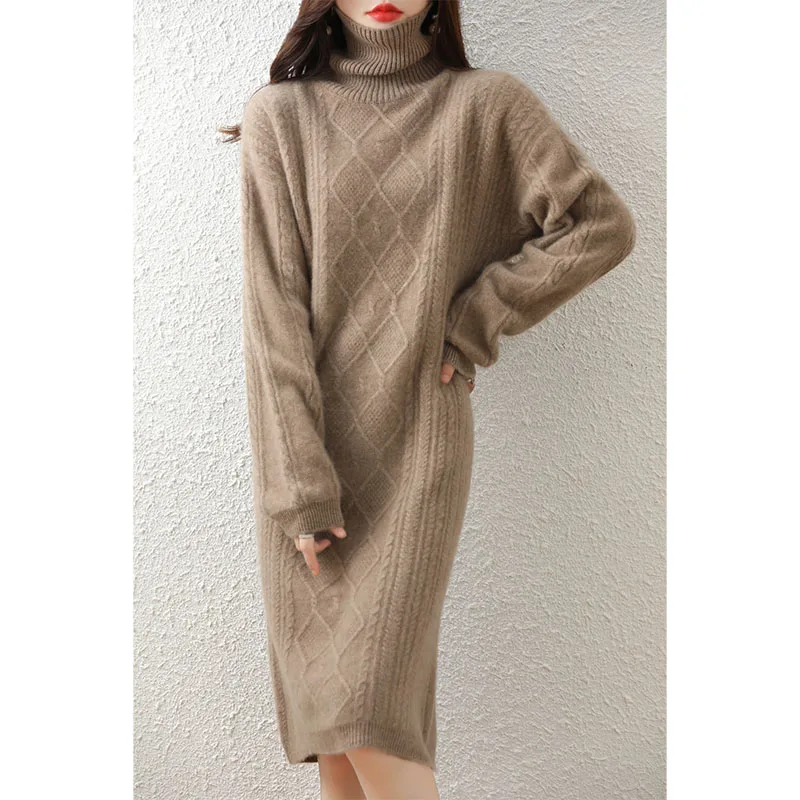 Zimné pletené šaty kašmíru Sweater Ženy 100% merino vlna ženské ležérne korytnačky