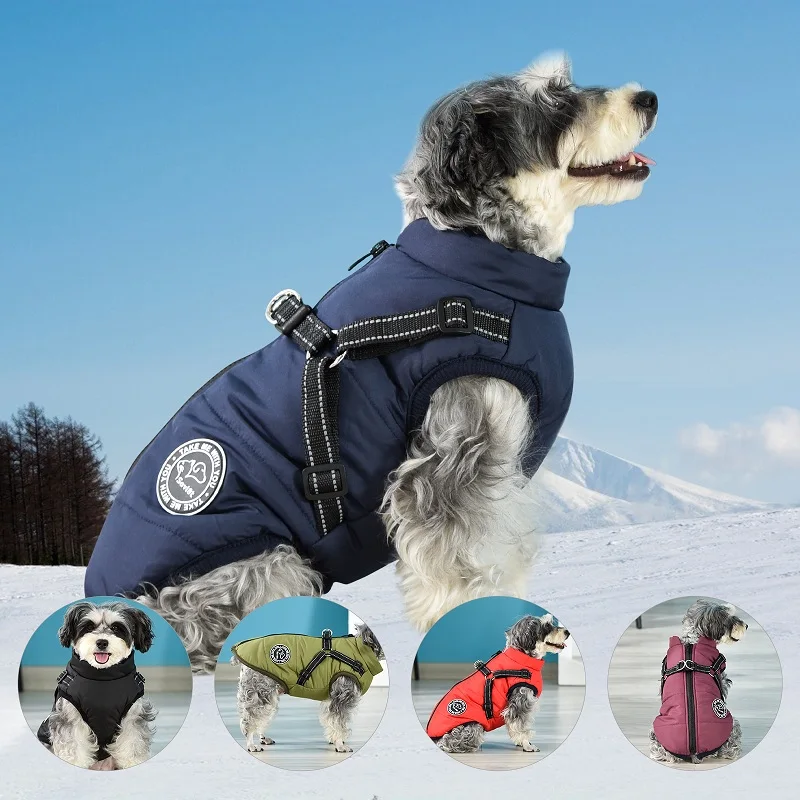 Zimné psie oblečenie pre malé veľké psie teplé fleece veľké psie bunda vodotesný kabát s kabátom s postrojom chihuahua šteniatko kostým