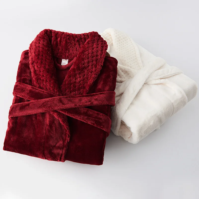 Zimné pánske nočné oblečenie Loungewear Hustý flanel pár dlhé rúcho Sleewear Loose Coral Fleece Bunt