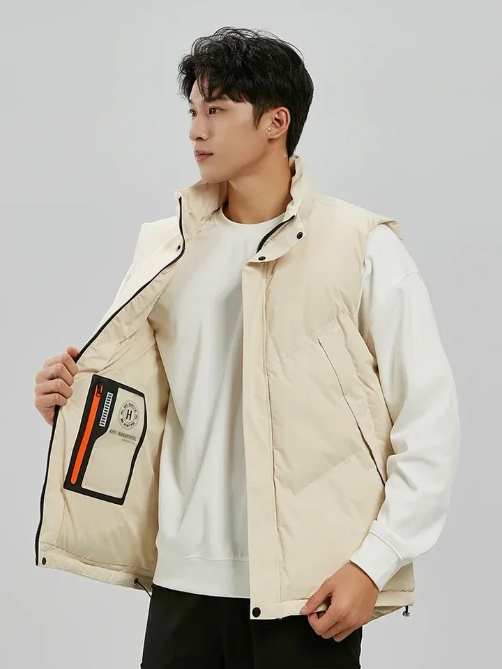 Zimné pánske vesty Kórejský módny stánok Collar Cotton Polded Husté teplé plášť bez rukávov odolné voči tepelným tepelným kabátom