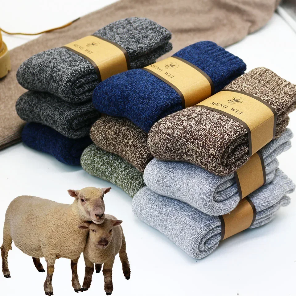 Zimné pánske vlnené ponožky Super husté teplé vysoko kvalitné Harajuku retro sneh Príležitostné nemrznúce cashmere ponožky Men 5pair