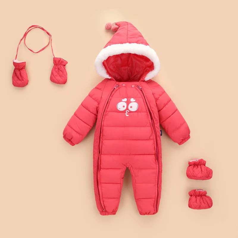 Zimné teplé detské oblečenie súpravy Dojčenské chlapca Zhustaná kombinéza Sucksuit Snowsuit Big Eyes Romper+topánky+rukavice 3ks súpravy