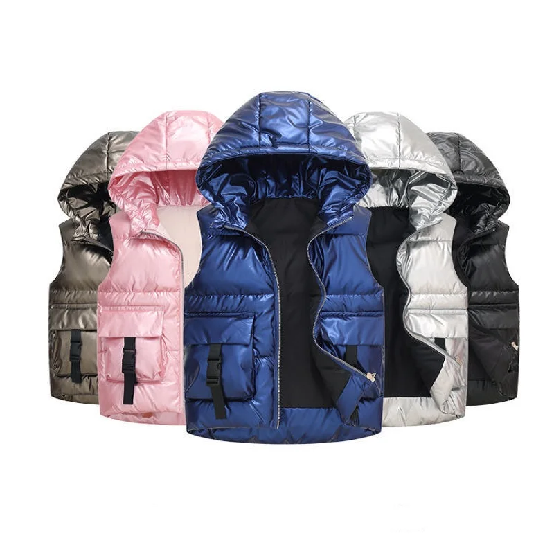 Zimné teplé dieťa a dievčatá chlapci s kapucňou zips Puffer vesty vesty Školské deti dole do vesty pre deti