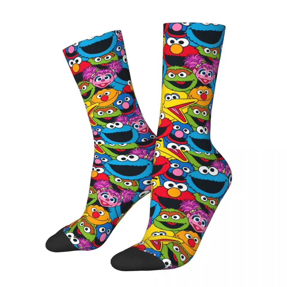 Zimné teplé retro mužské pánske dámske dámske Sesames Street Crew Pattern Cookie Monster ponožky Priedušné futbalové ponožky