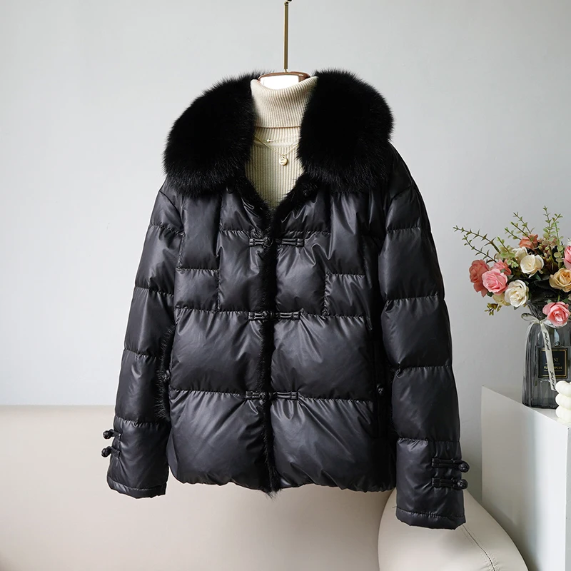 Zimné ženy skutočné líšky kožušina biela kačica dole bunda Mink Hair Puffer Coat