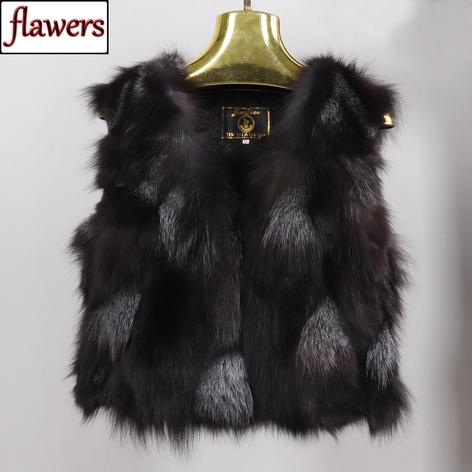 Zimné ženy skutočný kúsok líšky kožušina krátky štýl teplý 100% prírodný skutočný kúsok líšky kožušina Gilet Sliver Fox Fox Fox bez rukávov bez rukávov