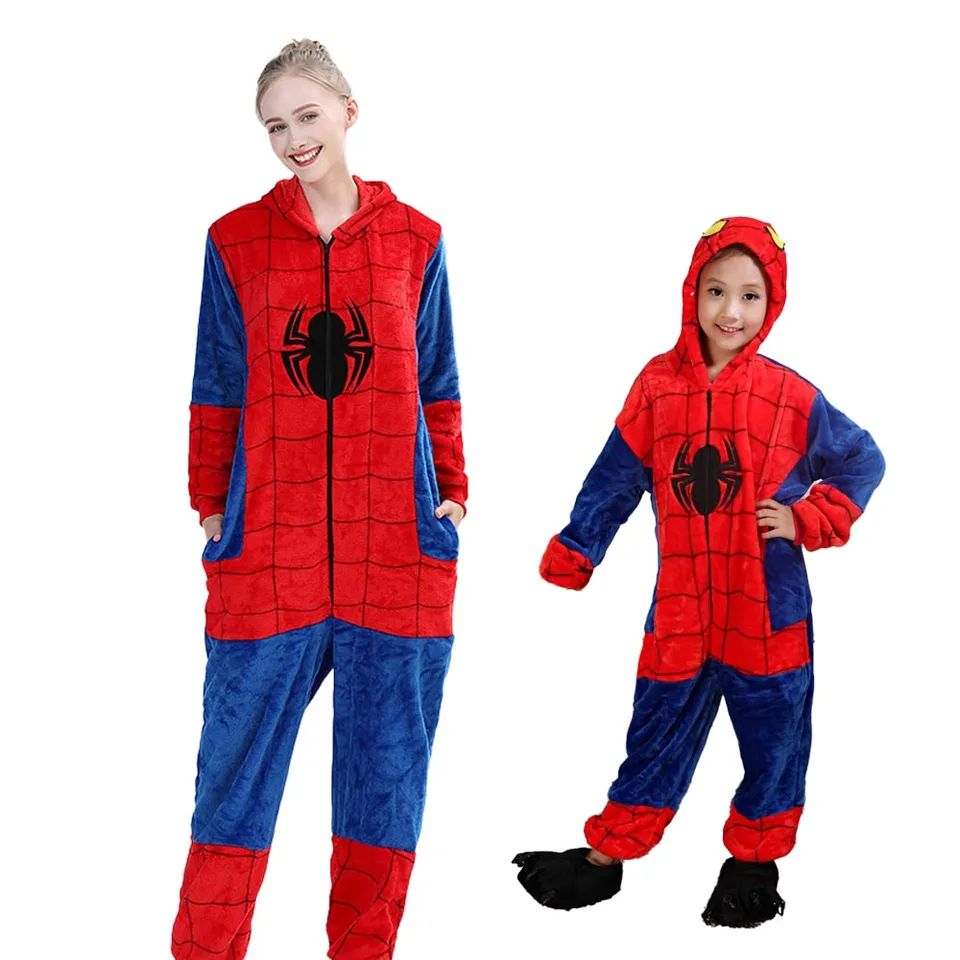Zimní muži Ženy Spiderman Onesie Superhrdina Robes pyžamy cosplay kostýmy teplé spánok