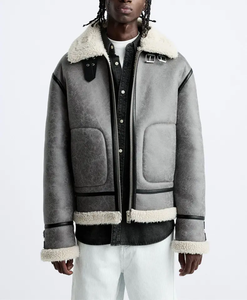 Zimný klopa semiš valcovaný jahňací americký štýl High Street kožušina Coat Men