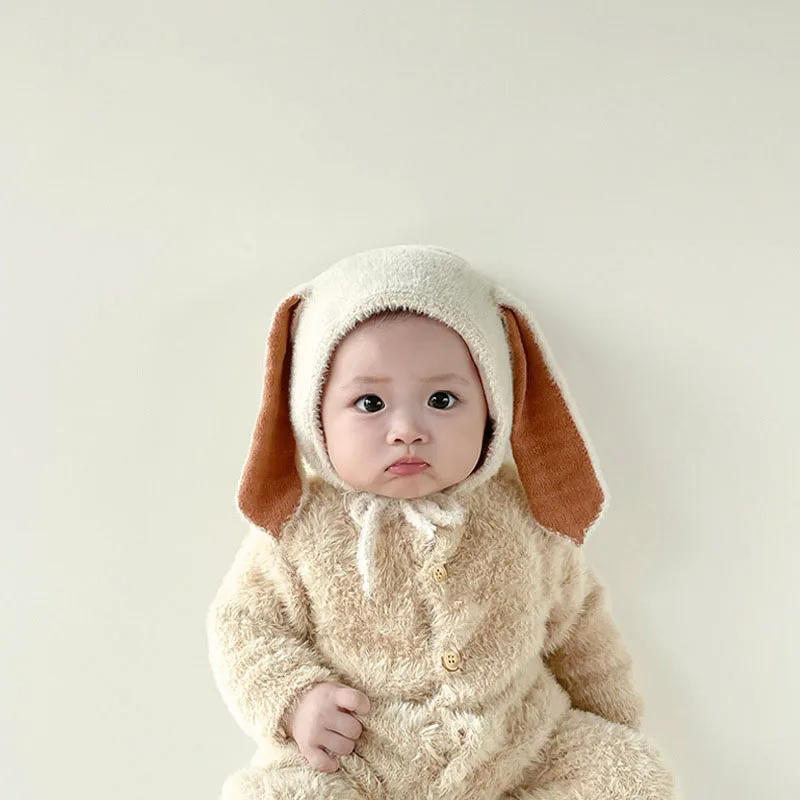 Zimný plyšový baby zajačik s klobúkom s králičím uší deti čiapka čiapka pre dievčatá nastaviteľné husté teplé deti kapucň
