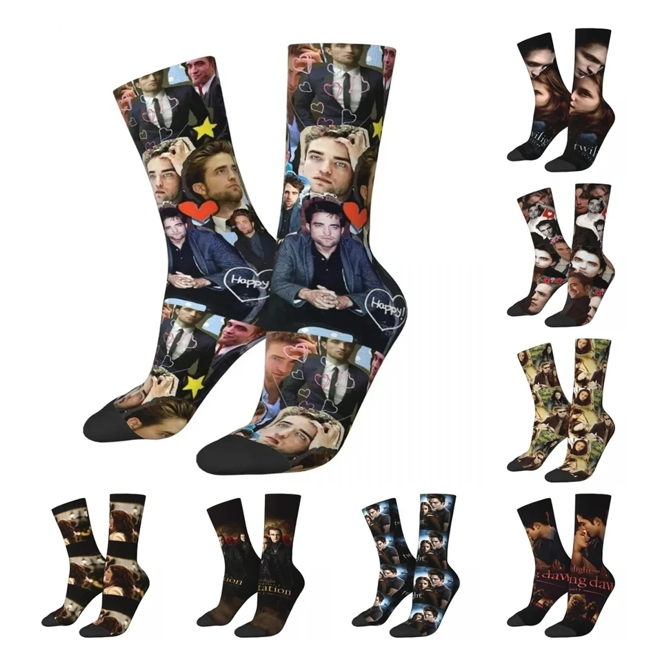 Zimný teplý šialený dizajn Ženy Men Robert Pattinson Collage ponožky Twilight sága film absorbuje basketbalové ponožky