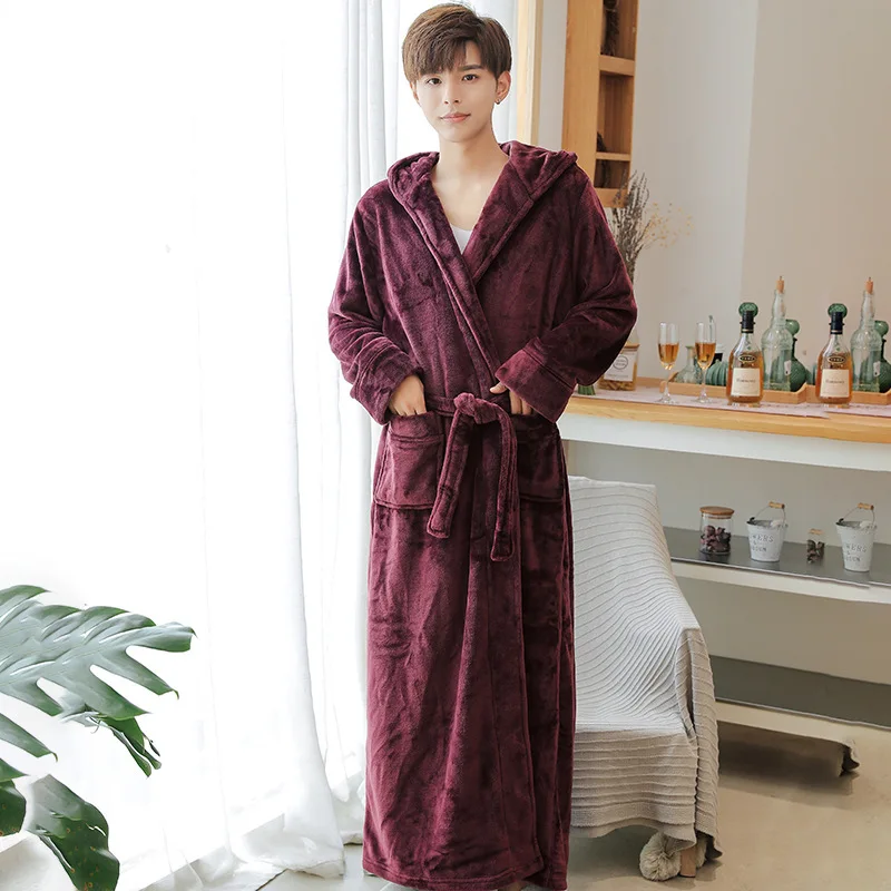 Zimný župan s dlhým rukávom teplý flanel kimono rúcho ženy sprcha s kapucňou nočné oblečenie koralové fleece dresingové šaty