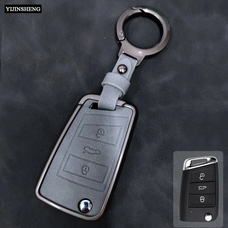 Zinc zliatina + kožený kryt na kľúče z auta pre VW Volkswagen Golf 7 Mk7 Tiguan Mk2 pre sedadlo Ateca Leon Fr 2 Ibiza pre Skota Octavia