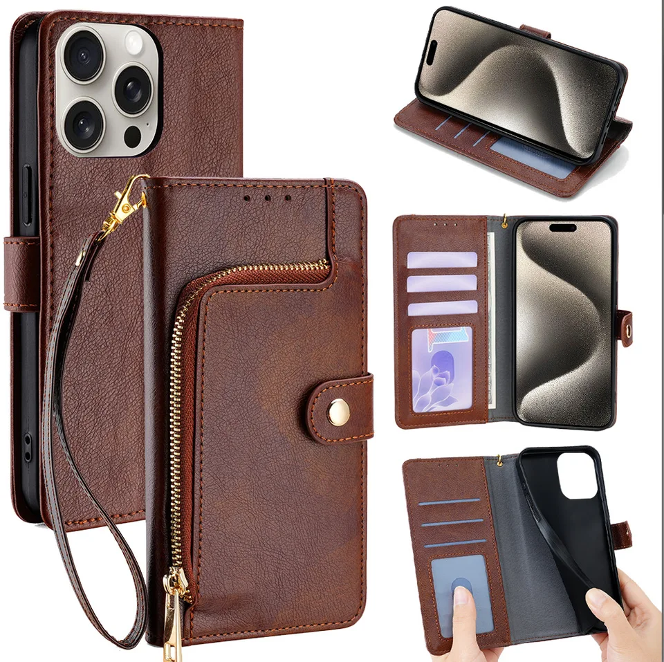 Zipper zápästie na šnúrku pre puzdro pre Tecno Camon 30 PRO 20 19 18 17 15 Leather Multi 5 Card Handbag Flip Cover pre Tecno Pop 8 7 6 4 2