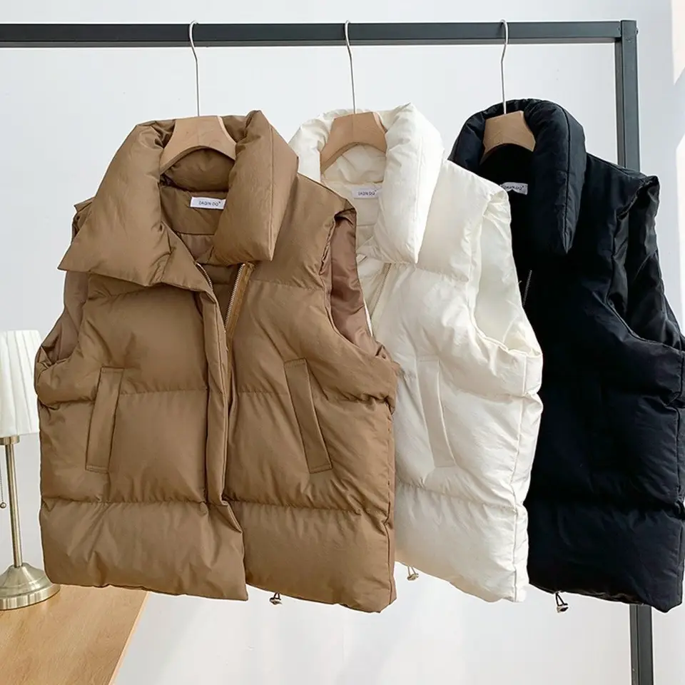 Zips dole bavlnená vesta Ženy na jeseň Zimná zima krátka voľná voľná vesta Dámske odevy bez rukávov bez rukávov, špičkové pevné vinobranie nové nové