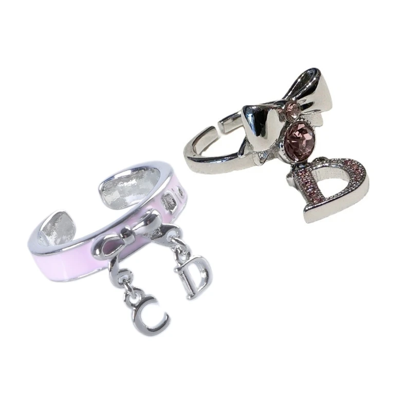Zirkón bowknot Smatuly prsteň prsty pre ženy písmeno D Otvorené prstene estetické šperky smaltký motýľový uzol Knot