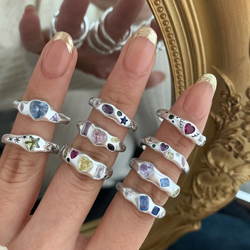 Zirkónové krúžky Geometrická párty šperky darčekové zásnubné prstene Y2K Rings Open Rings Nastaviteľné prstene Darček pre ženy dievčatá