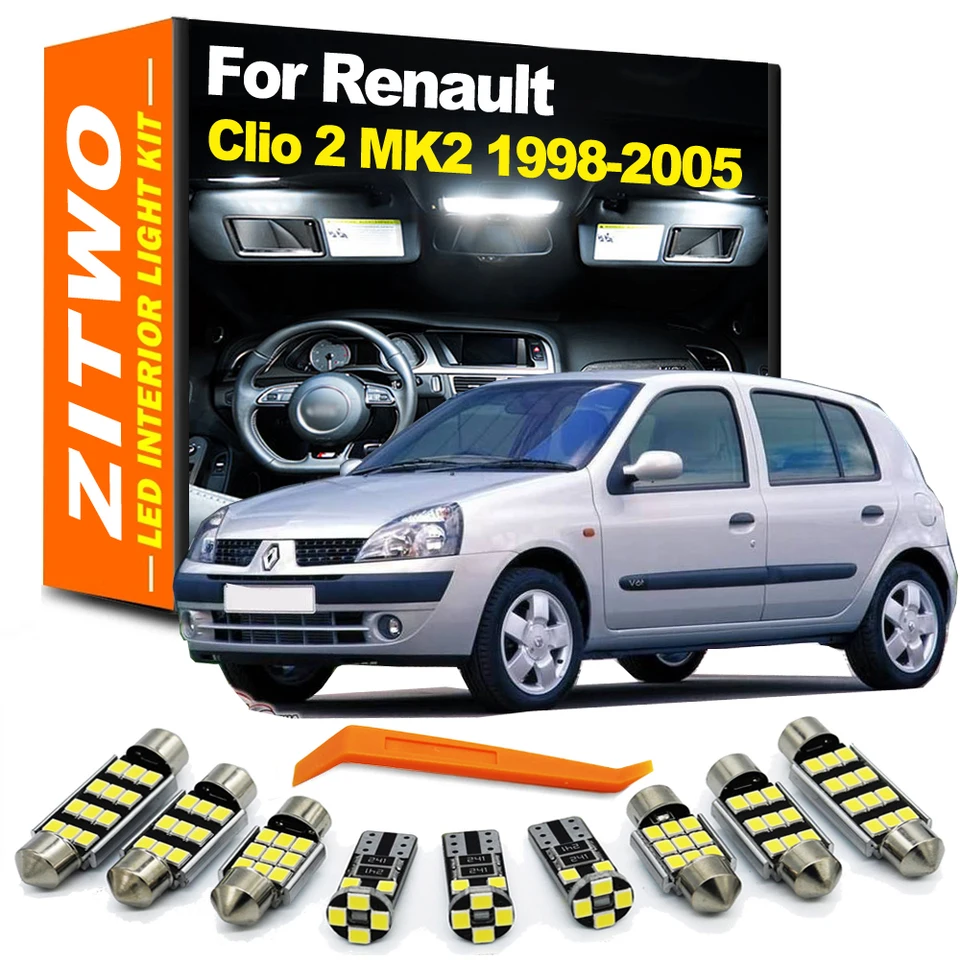 ZITWO 8PCS LAMP pre Renault Clio 2 II MK2 1998-2002 2003 2004 2005 LED interiér DOME MAP KUMPLE SVETLO KIT Automobilka Canbus