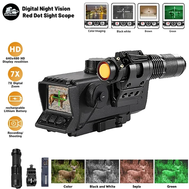 Ziyouhu-nočná puška Vision Rifle Scope, Red Dot Optical Mini Sight, 7x Zoom, Hunting Telescope, IR holografické pozorovanie, MS32 HD