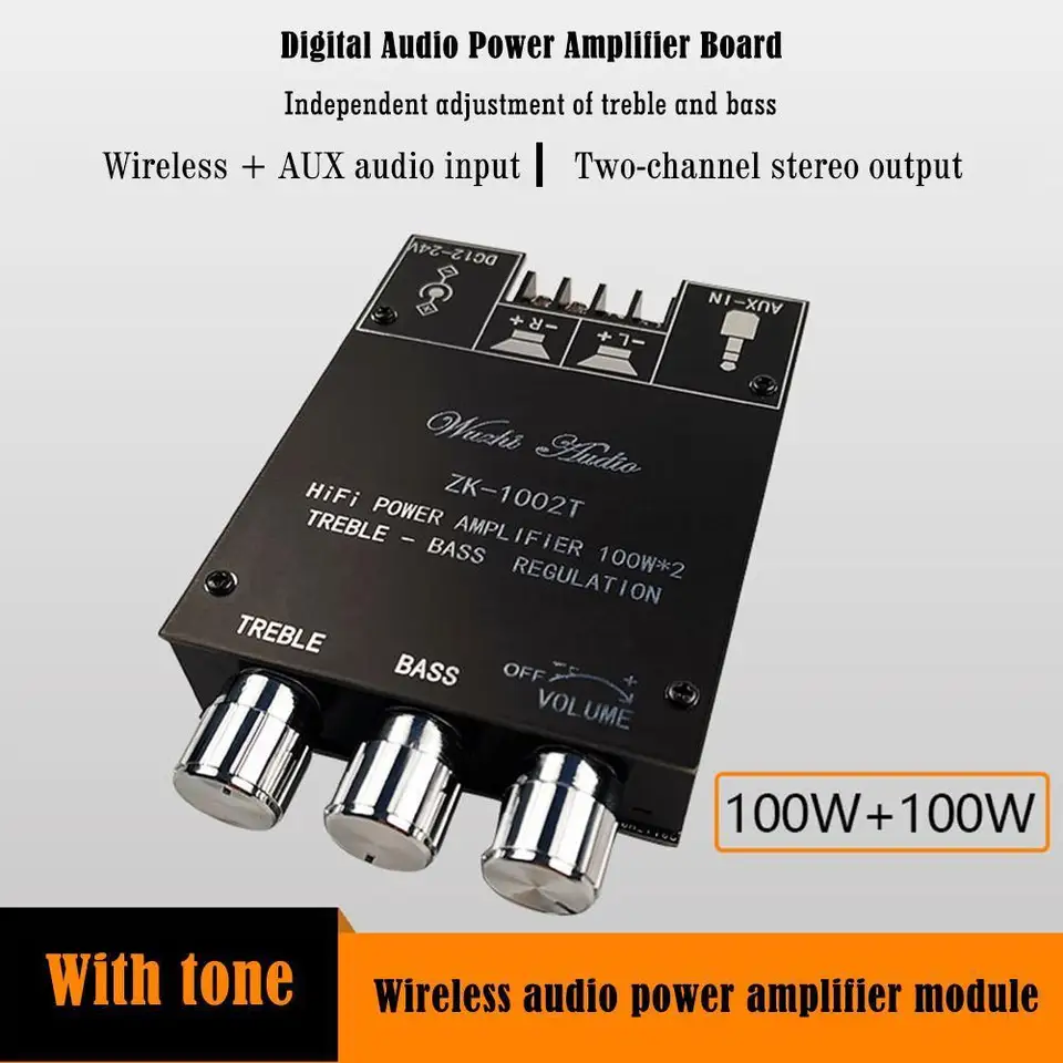 ZK-1002T Bluetooth kompatibilný zosilňovač HIFI 2.0 kanál 100WX2 Audio Module Kit