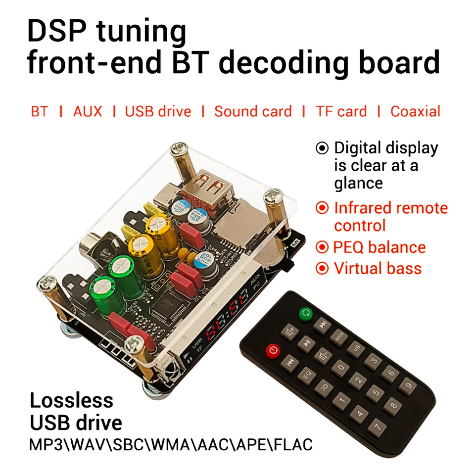 ZK-DAM-K1 DC5V DSP ladenie predzosilňovača BT DECODER DOSADELSKÁ FEVER Bluetooth USB Zvuková karta Koaxiálna dekódovacia doska TF