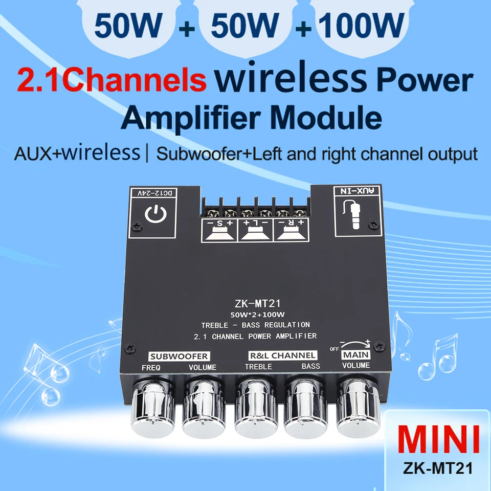 ZK-MT21 2x50W+100W 2,1 kanál BT5.0 AUX Digital Power Subwoofer Amplifier Board
