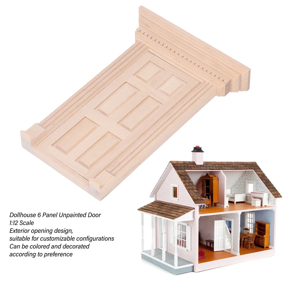 ZK30 1:12 Dollhouse Miniatúrny drevený panel dverí 6 mriežkových dverí Ráme Nenalákaný nábytok Doll House príslušenstvo