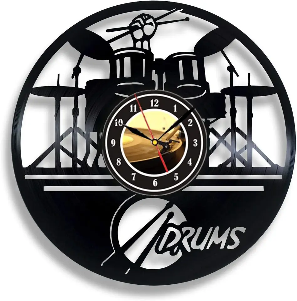 ZK30 nástenné hodiny bubny téma 3D hodinky Hodiny 16 farieb Moderný dizajn vinyl Record Vintage Decor Wall Art Montre nástenná maľba nalievanie salón