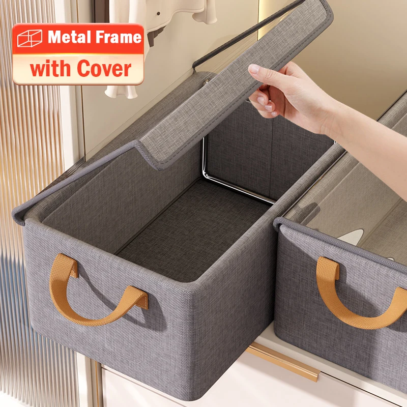 Zkladateľné odevy organizátor skladacie skladovacie košík s kovovým rámom Underwear Storage Box Organizátor šatníka