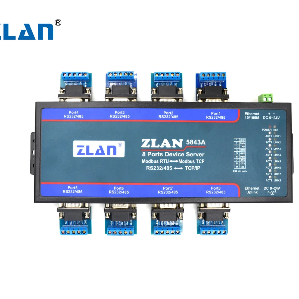 Zlan5843a 8 Port RS232 RS485 do Ethernet TCP/IP Modbus Industrial Ethernet Serial Serial Serial