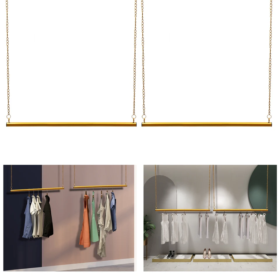 Zlato 2 PCS Oblečenie Skladovací reťaz odev, nastaviteľné výškové svadobné šaty Závesný stojan Domov Boutique Clothes Store Displej