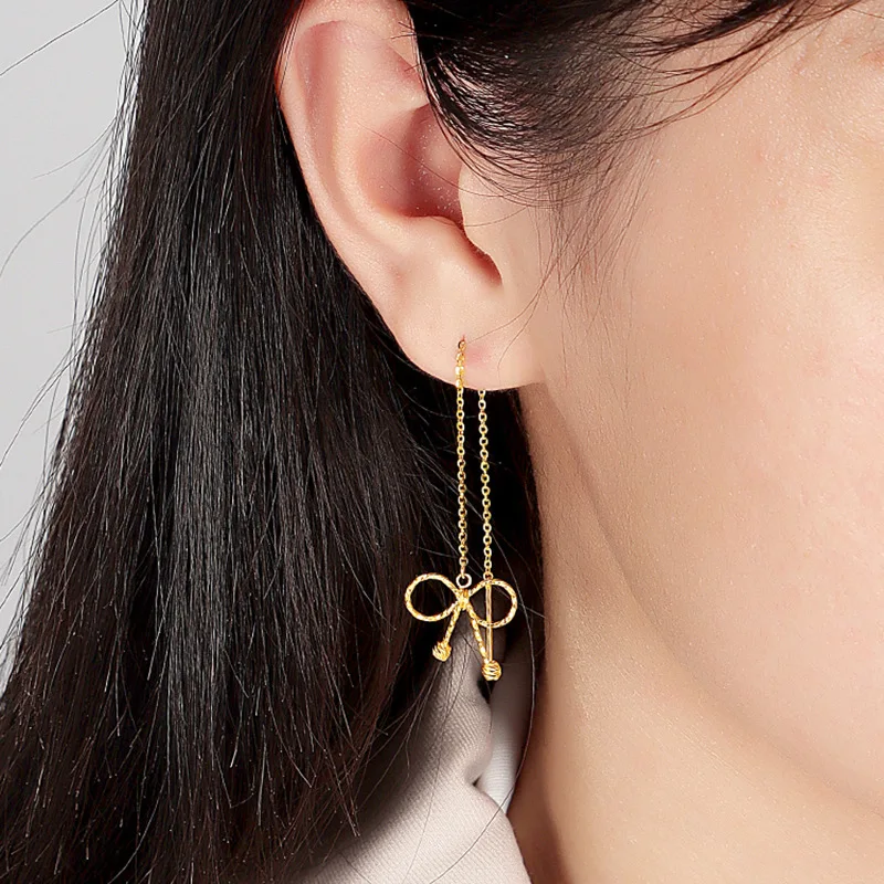 Zlato 24k filigree bresky breh uší drôt 999 Dlhé náušnice AU750 HOPE ZÁKLADY Dámske arety