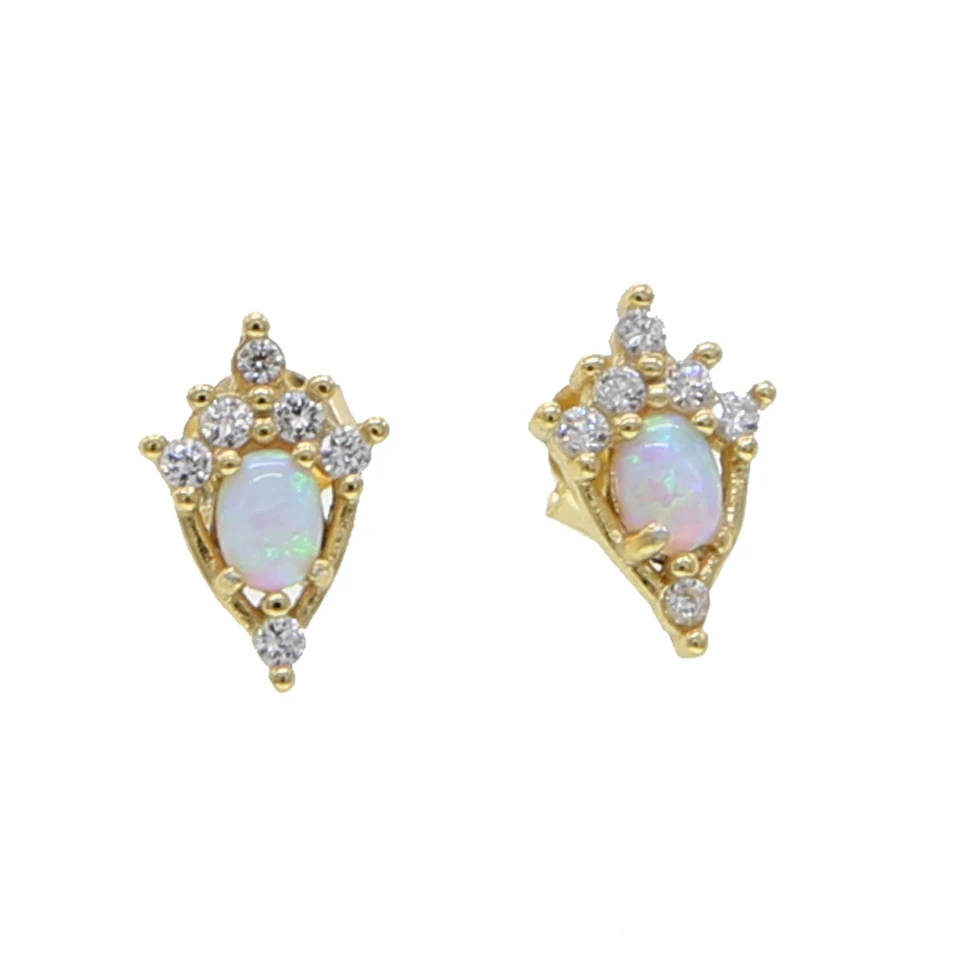 Zlato naplnené vermeil cvok 925 Sterling Silver Cz Fire Opal Dláždené dláždené drobné roztomilé náušnice