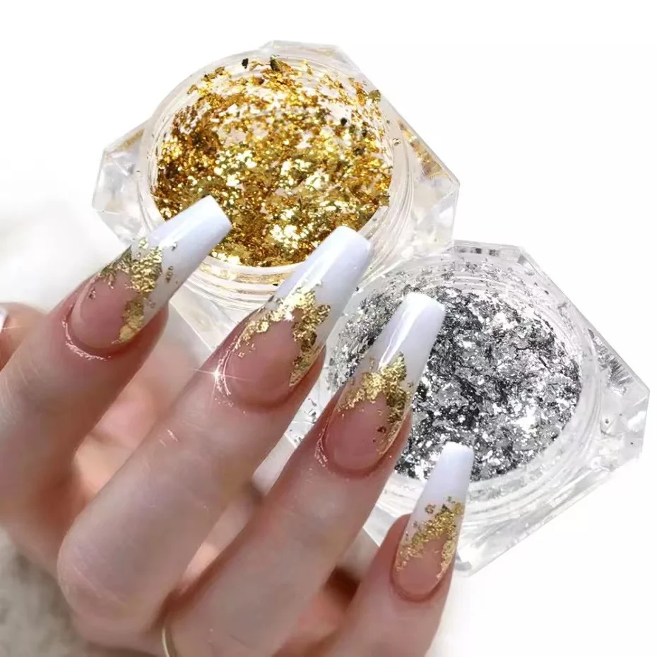 Zlato strieborná hliníková fólia Glitter Súprava kovové vločky Magické zrkadlo prášky Fližby nechty remeslá remeslá domáca dekorácia maľba