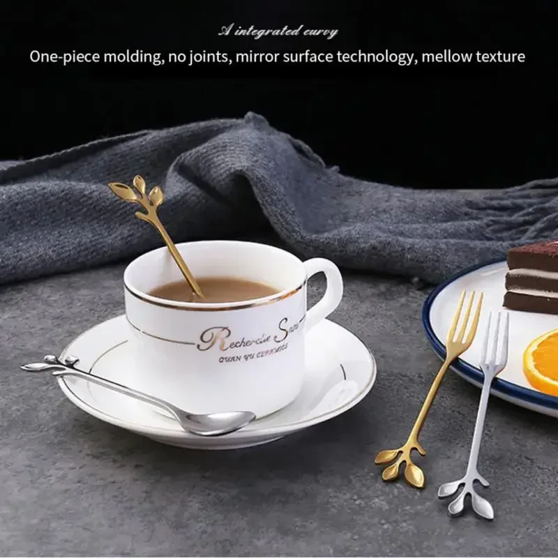 Zlatá dlhá rukoväť lyžica z nehrdzavejúcej ocele listovej lyžičky Nordic Mini MILING Spoons Malé vidlice pre dezert kávu Honey Home Decor