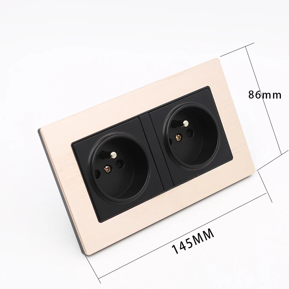 Zlatá EÚ EU Double Power Socket Schuko, Schuko Power Panel, 16A štandardná zásuvka na stenu MA00227