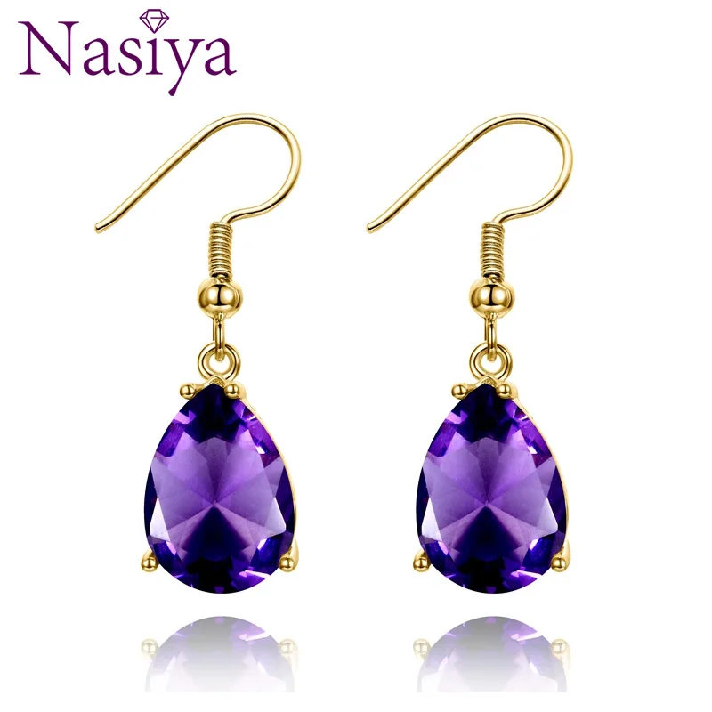 Zlatá farba horúci gemstone kvapky náušnice ametyst granát peridot zafírové náušnice pre ženy strieborné jemné šperky