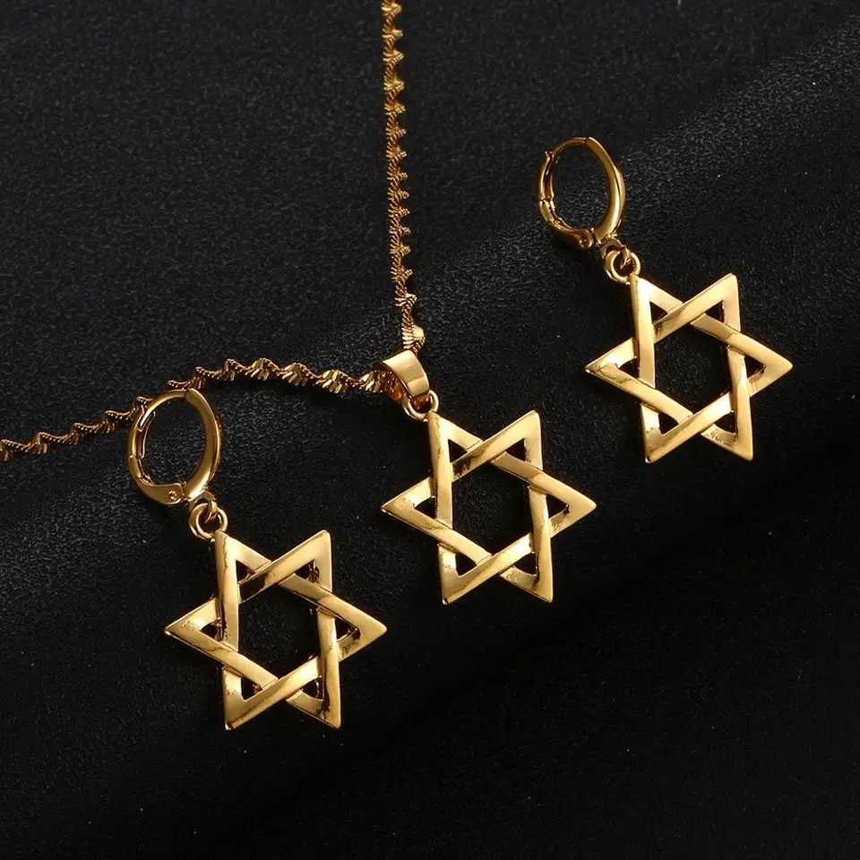 Zlatá farba Izrael hviezda Hexagram prívesok Náskužné náušnice Magen David Hexagonal hviezda Tantrizmus Židovské hviezdy šperky
