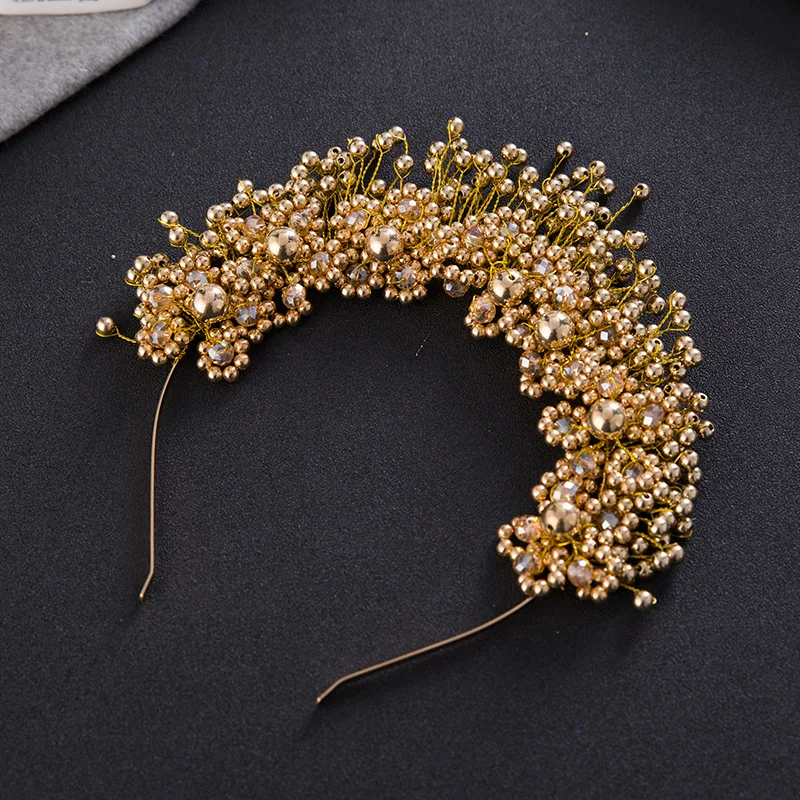 Zlatá farba perla kvetina čelenka Hairband Tiara pre ženy Pageant