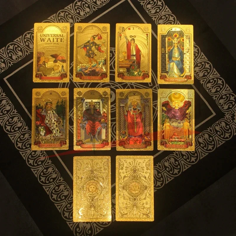 Zlatá fóliová tarotová karty tarot horúce pečiatka Farba Tlačené tarotové karty plastové PVC nepremokavé hrací karty