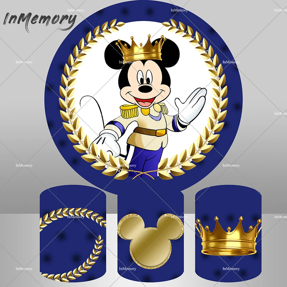 Zlatá korunka Kráľovská princezná Mickey Mouse Mouse Round Circle Kadský kryt pre chlapec Narodeninová oslava dekorácia detský sprcha kryty valca