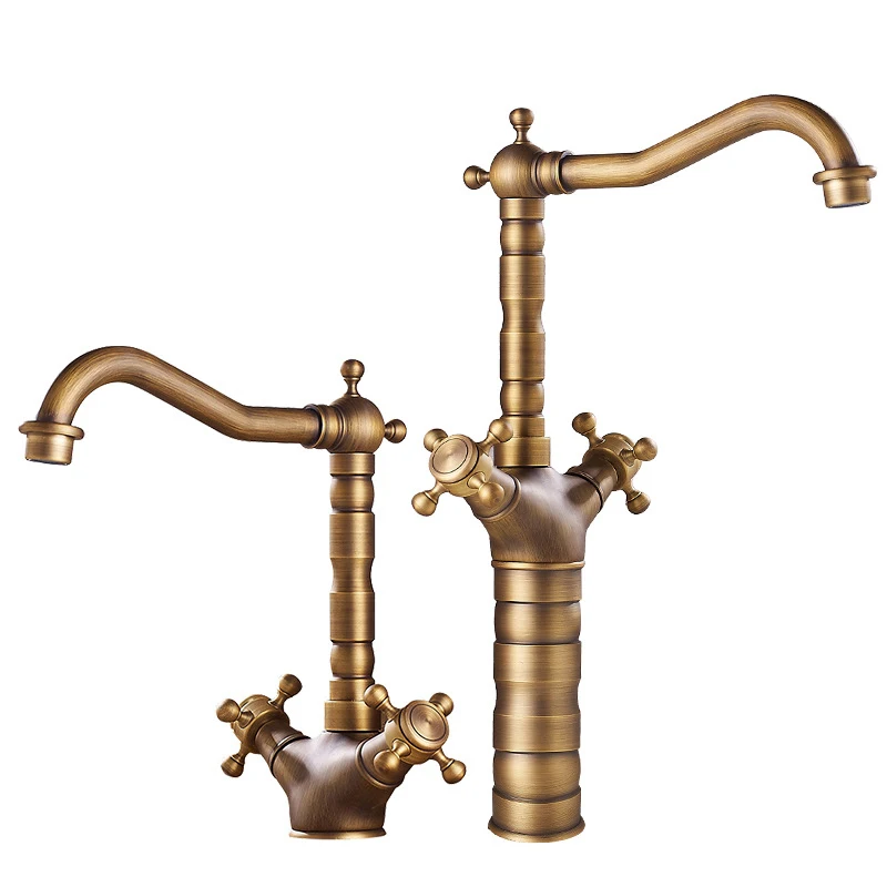Zlatá kotla faucet kúpeľňa na palube namontované duálne rukoväte Čierne kúpeľňové umývadlo Faucet Antique Kitchen Mixer Taps Chrome