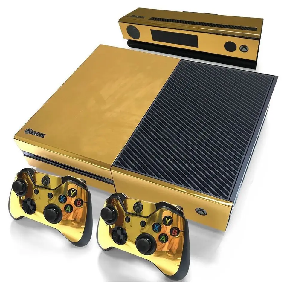 Zlatá lesklá nálepka na pokožku pre radič konzoly Xbox One + Kinect Ohec vinyl