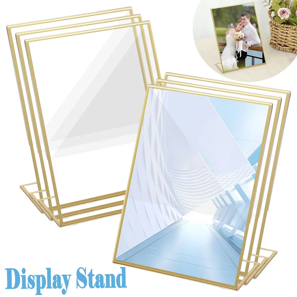 Zlaté hranice Akrylové držiak značka Picture Picture Picture Displej stojan Čisté držiak papiera Číslo Číslo menu pre svadobnú reštauráciu