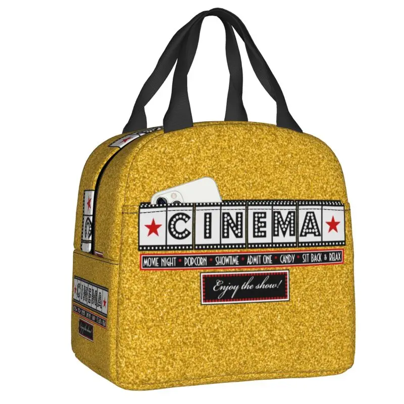 Zlaté kino Kino izolované obedové tašky pre nepatrné klasické výrobné filmy Letters Thermal Cooler Lunch Box Office Work