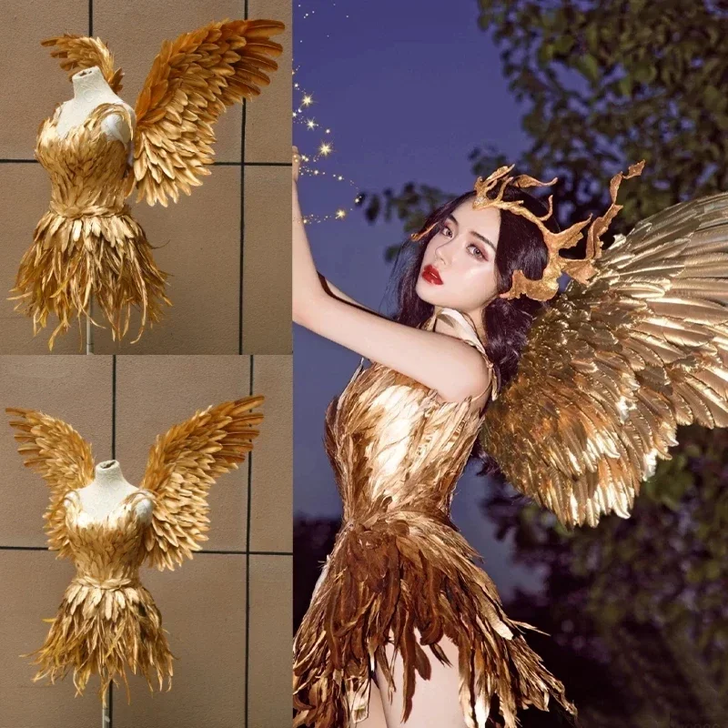 Zlaté perie rozprávkové krídla Party viktoriánske šaty sexy víla Anjel Cosplay kostýmy princezná dievča Halloween kostýmy
