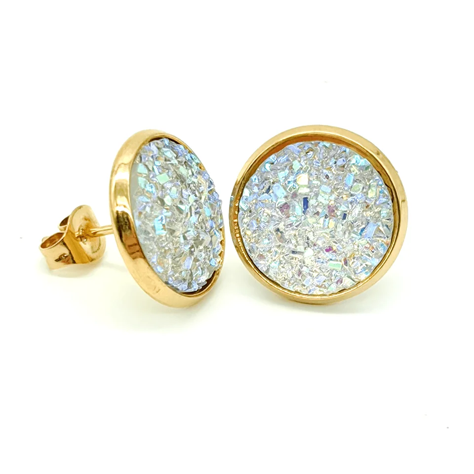 Zlaté umelé náušnice pre druze pre ženy dospievajúcich, Drusy Stone Stud náušnice, šperky KPOP Y2K, Darčeky na párty
