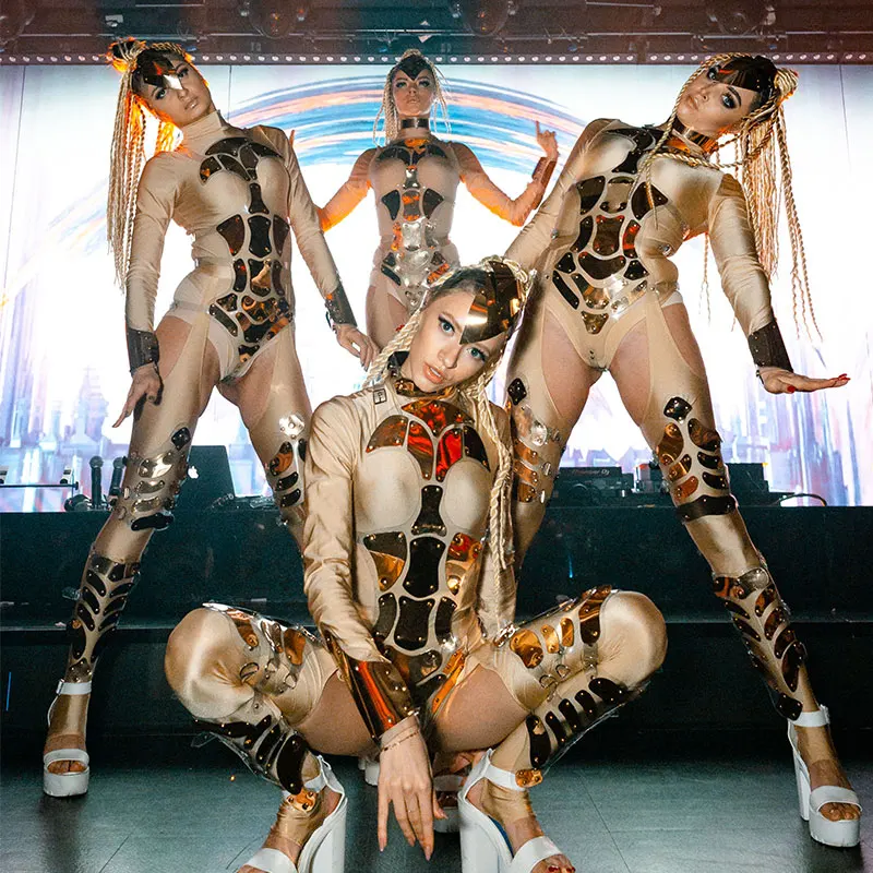 Zlaté zrkadlo Bodysuit Sexy Party Girl Dance kombinézy Burning Man Festival scéna spevák gogo tanečník kostým